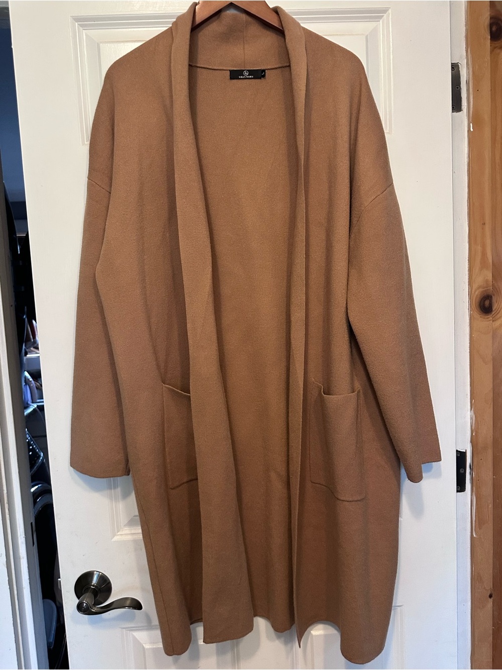 Lillusory Open front long knit sweater duster Women's cardigan Camel minimalist